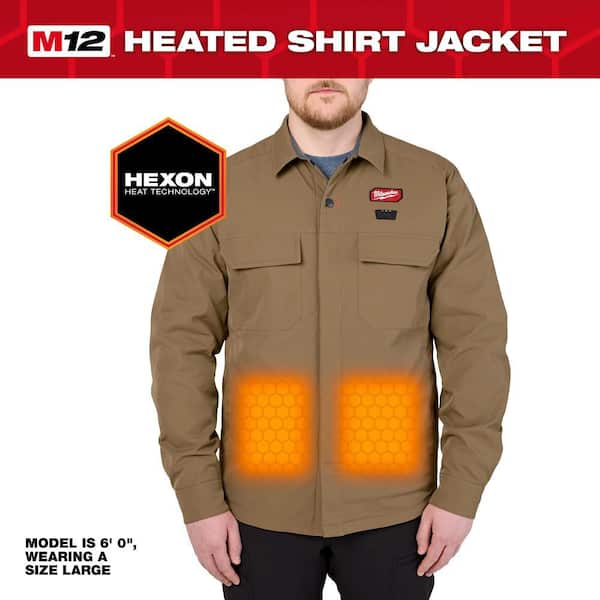 Men's Medium M12 12-Volt Lithium-Ion Cordless Heated Khaki Shirt Jacket Kit
