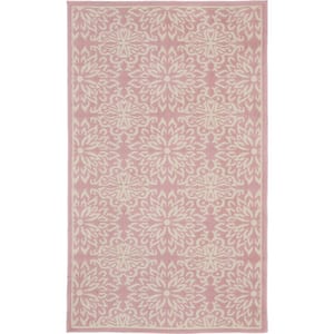 Jubilant Ivory/Pink 3 ft. x 5 ft. Floral Transitional Kitchen Area Rug