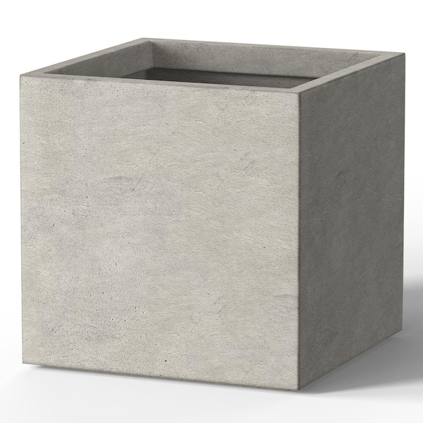 12 in. Medium Light Gray Concrete Square planter / Pot with drainage holes