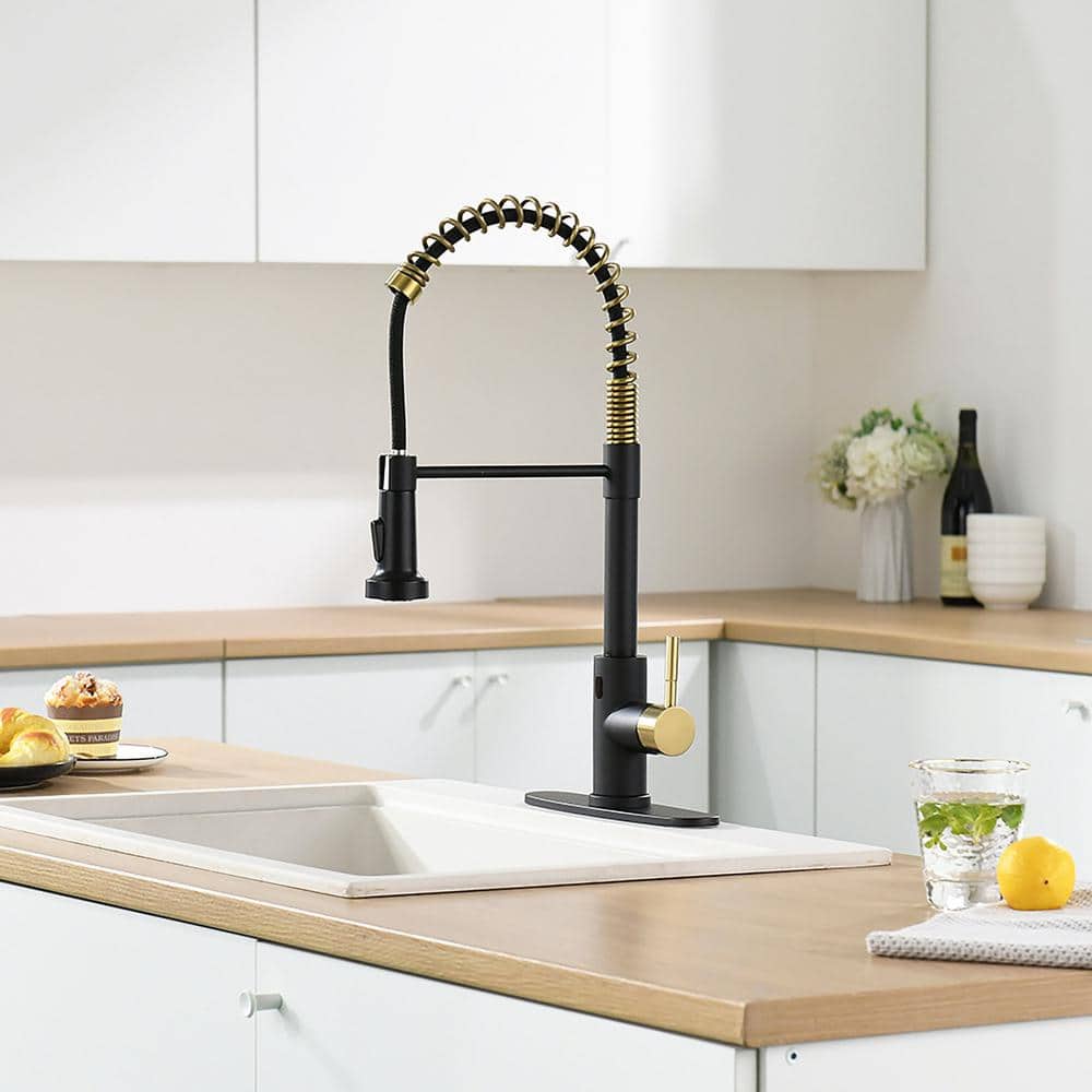 Black and Gold Touchless Pull Down Kitchen Faucet with Sprayer
