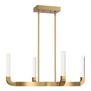 Breegan Jane by Savoy House Del Mar 4-Light Warm Brass Integrated LED Chandelier with Clear Seeded Acrylic Batons