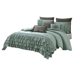 Tyler 8- Piece Green and Gray Solid Print Microfiber King Comforter Set