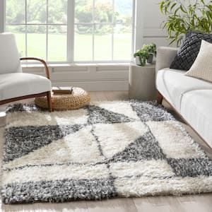 Rue Zuni Moroccan Ethnic Shag Ivory Grey 3 ft. 11 in. x 5 ft. 3 in. Area Rug