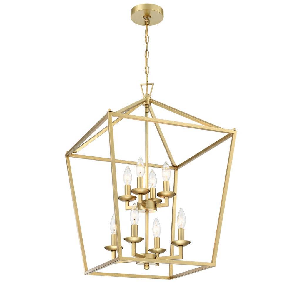 PUDO 19 in. 8-Light Golden Cage Chandelier Light with Adjustable