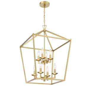 19 in. 8-Light Golden Cage Chandelier Light with Adjustable Hinge Chain