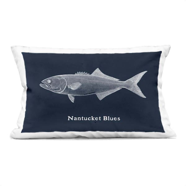 Stupell Industries Nantucket Blues Fish Blue Abstract Polyester 14 in. X 20 in. Throw Pillow