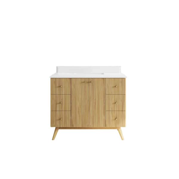 Willow Collections Pasadena Teak 42 in. W x 22 in. D x 36 in. H Single Sink Bath Vanity in Light Teak with 1.5 in. White Quartz Top