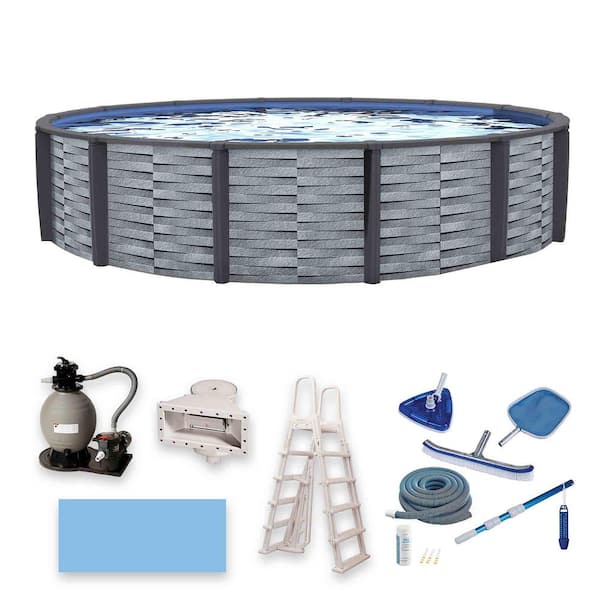 Blue Wave Affinity 30 ft. Round 52 in. D 7 in. Top Rail Resin Swimming Pool Package