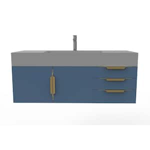Maranon 48 in. W x 19 in. D x 19.75 in. H Single Bath Vanity in Matte Blue With Gold Trim and Gray Solid Surface Top