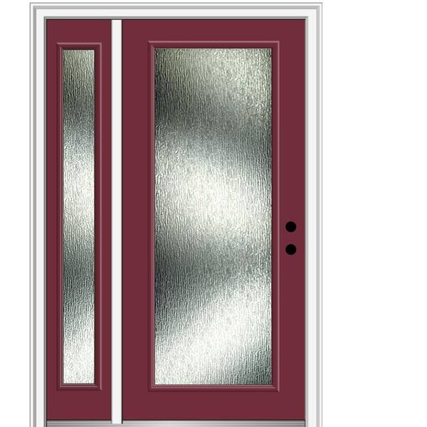MMI Door 48 in. x 80 in. Left-Hand/Inswing Rain Glass Burgundy Fiberglass Prehung Front Door on 6-9/16 in. Frame