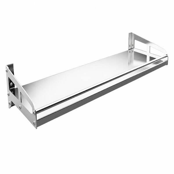 Wall Mount Metal Shelf 23.6 in. L x 5.9 in. W, 304 Stainless Steel Kitchen Spice Rack with 5 Hooks, 110