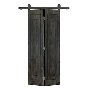 38 in. x 84 in. 1 Panel Shaker Hollow Core Charcoal Black Pine Wood Bi-fold Door with Sliding Barn Door Hardware Kit