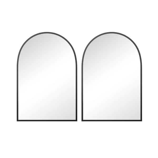 Dovelina 24 in. W x 36 in. H Arched Black Wall Mirror Vanity Mirror (Set of 2)