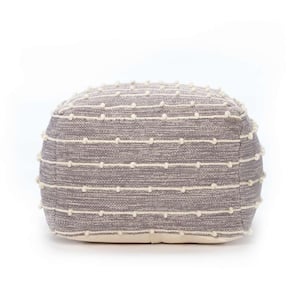 Georgette Gray and Ivory Pouf 22 in. x 22 in. x 16 in.
