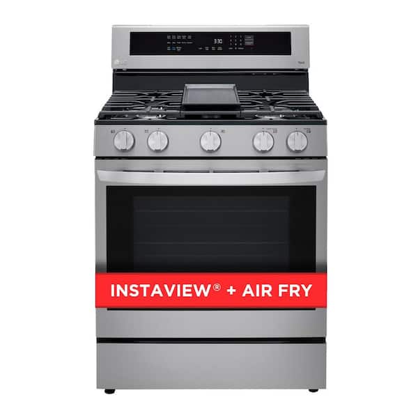 LG 6.3 cu. ft. Smart True Convection InstaView Gas Range Single Oven with Air Fry in Printproof Stainless Steel