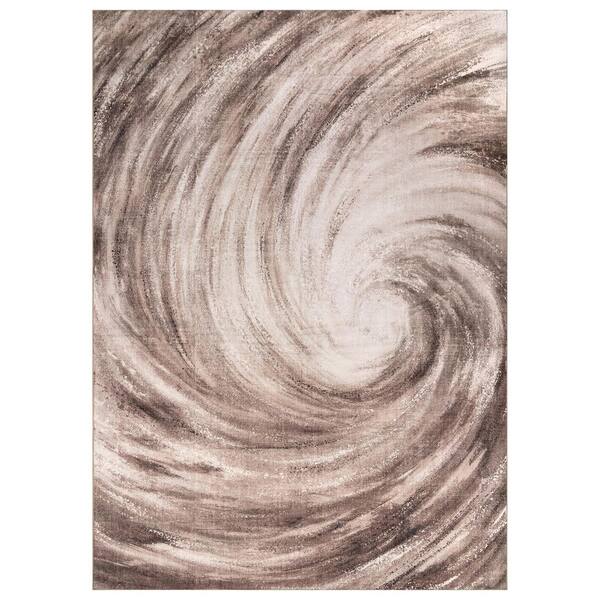 Abstract Spiral Chestnut Brown Machine Washable Non-Slip Backing 9 ft. x 12 ft. Brown Area Rug