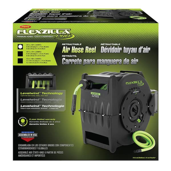 Reviews for Flexzilla 3/8 in. Dia x 50 ft. Retractible Air Hose Reel with  Levelwind Technology
