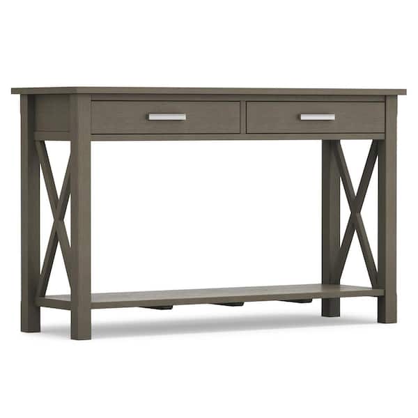 Simpli Home Kitchener Solid Wood 47 in. Wide Contemporary Rectangle Console Sofa Table in Farmhouse Grey