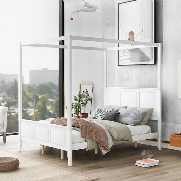 Eer 83 5 In W White Queen Wood, Platform Bed Frame Queen White Wood Headboard And Footboard