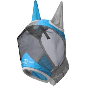 Horse Fly Mask Standard with Ears UV Protection for Horse Azure Blue/Silver Large Full Size
