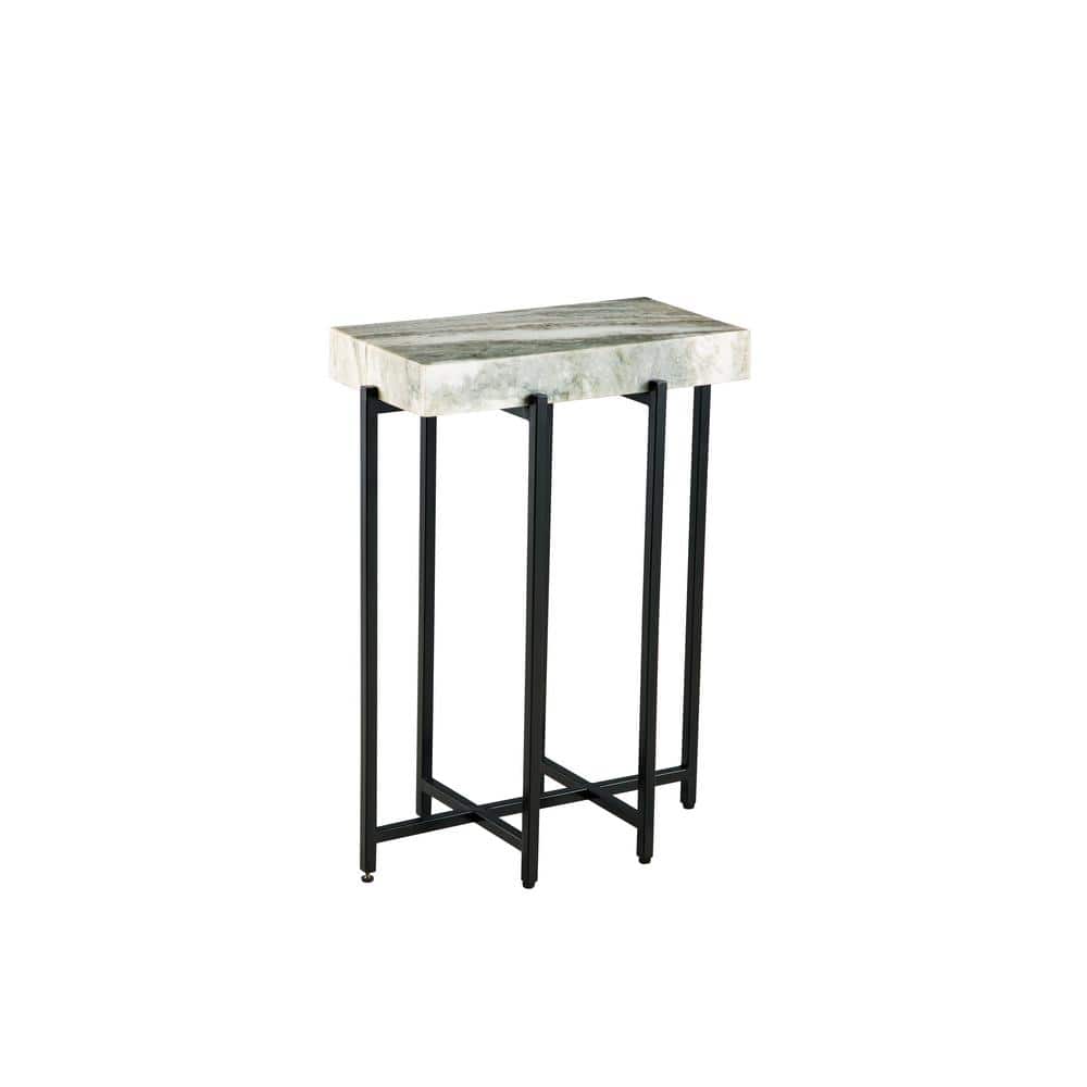 White Marble and Gunmetal Steel Rectangular Accent Table