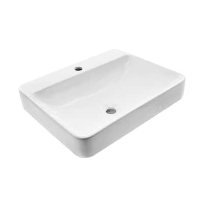 22-7/8 in. x 18-1/4 in. Rectangular Bathroom Ceramic Vessel Sink in White