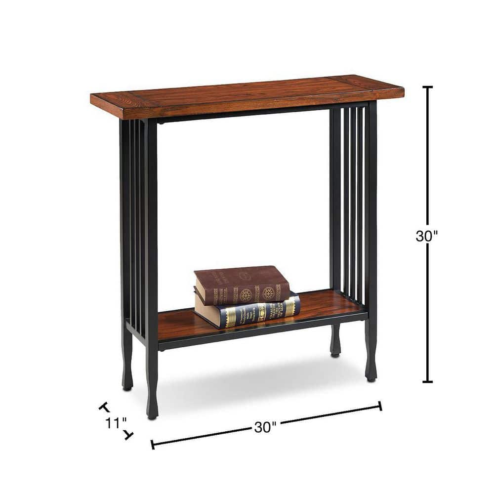Mission Oak and Black Metal Console Table with Storage