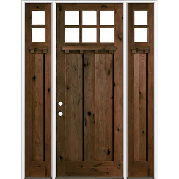 70 in. x 96 in. Knotty Alder Right-Hand/Inswing 6-Lite Beveled Clear Glass Espresso Stain Wood Prehung Front Door DSL DS