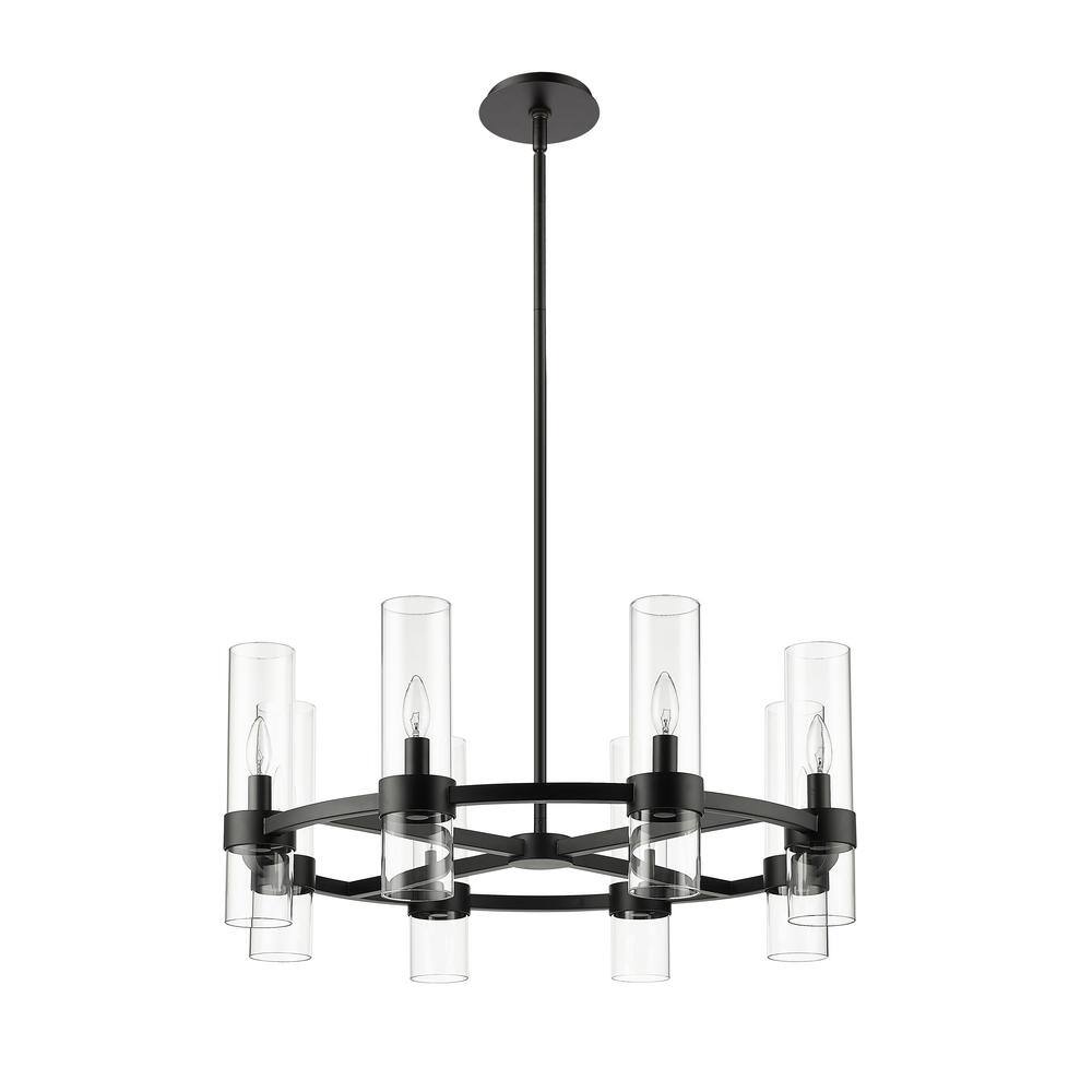 Matte Black Iron and Glass 32" Round Chandelier