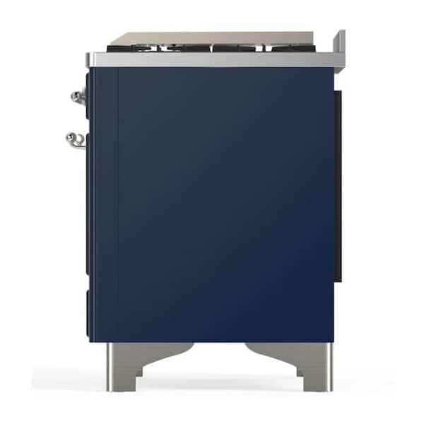 Majestic II 36 in. Single Oven Dual Fuel Range with 6 Sealed Burners, Glass Door, Chrome Trim in Midnight Blue