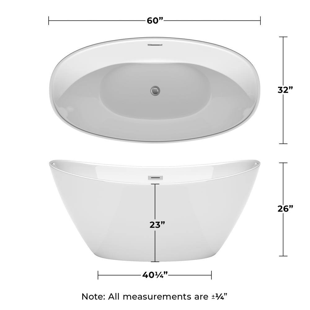 Dorrit 60" White Acrylic Freestanding Soaking Bathtub with Polished Chrome Faucet