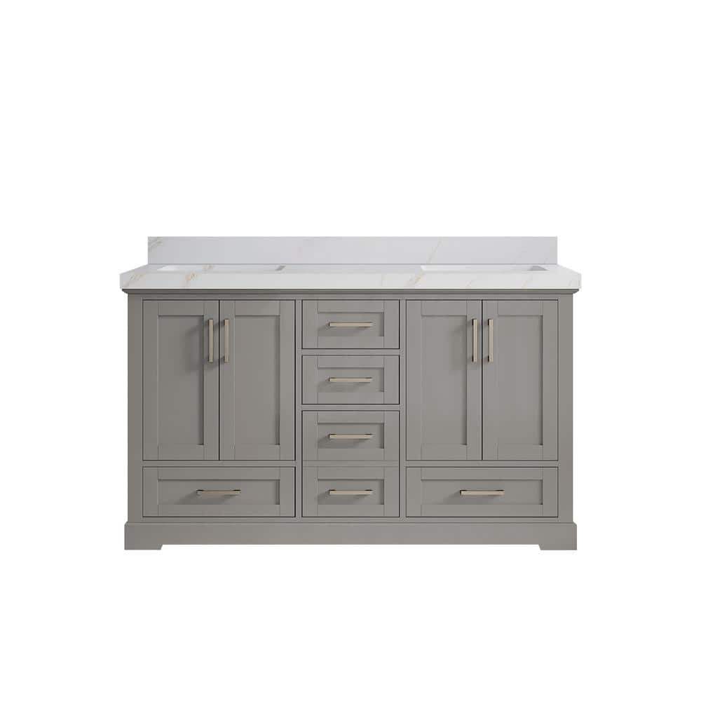 Boston 60 in. Double Sink Freestanding Elephant Gray Bath Vanity with Calacatta Sienna Qt. Top Unassembled price history on PriceWatchPro