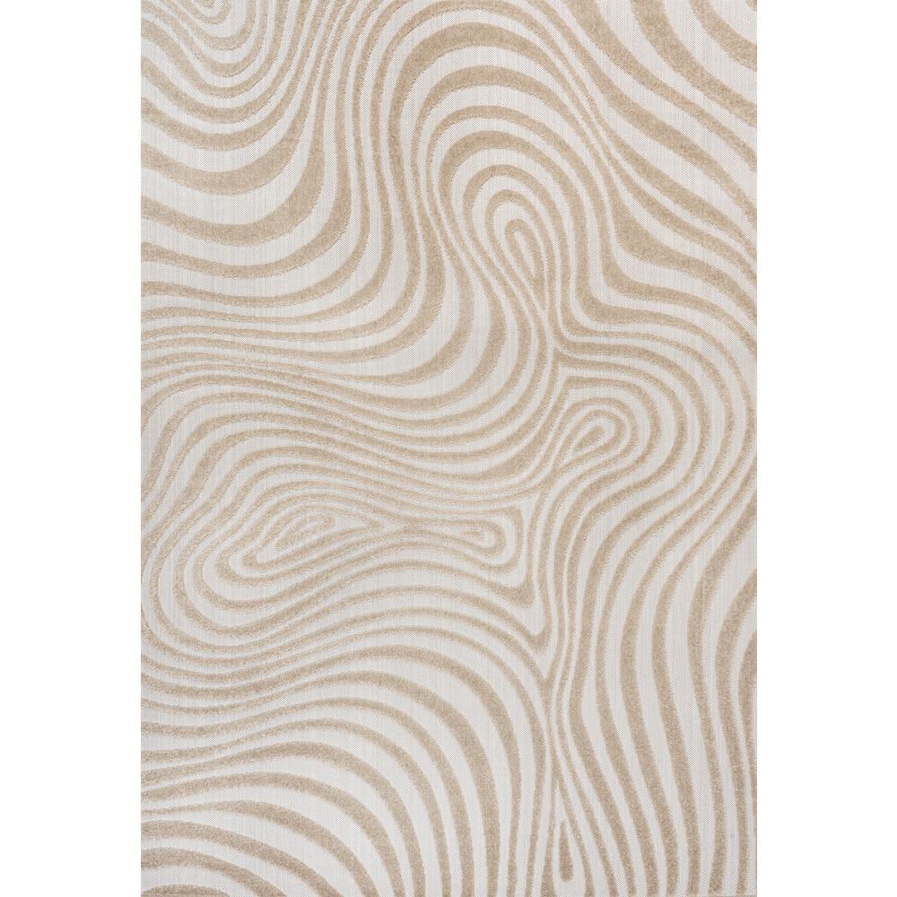 Beige and Cream High-Low Striped 3x5 Synthetic Area Rug