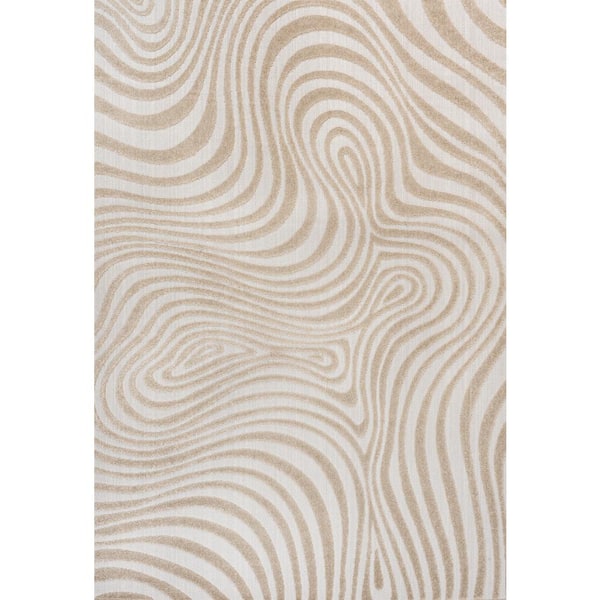 Maribo High-Low Abstract Groovy Striped Beige/Cream 5 ft. x 8 ft. Indoor/Outdoor Area Rug