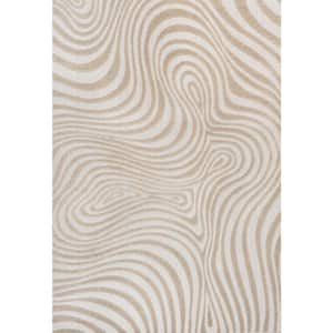Maribo High-Low Abstract Groovy Striped Beige/Cream 8 ft. x 10 ft. Indoor/Outdoor Area Rug