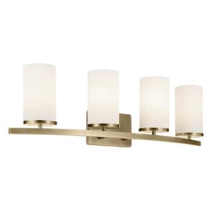 Crosby 31.25 in. 4-Light Natural Brass Contemporary Bathroom Vanity Light with Satin Etched Opal Glass
