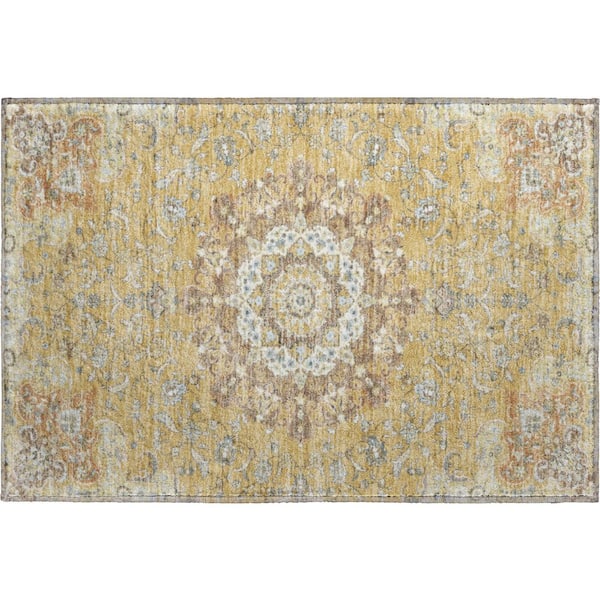 Mayfield Premium Machine Washable Abstract AMF2489 Gold 2 ft. x 3 ft. Accent Rug