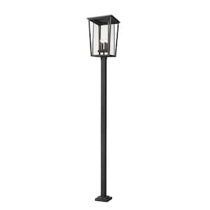 Seoul 4-Light Black 124.5 in. Aluminum Hardwired Outdoor Weather Resistant Post Light Set with No Bulb included