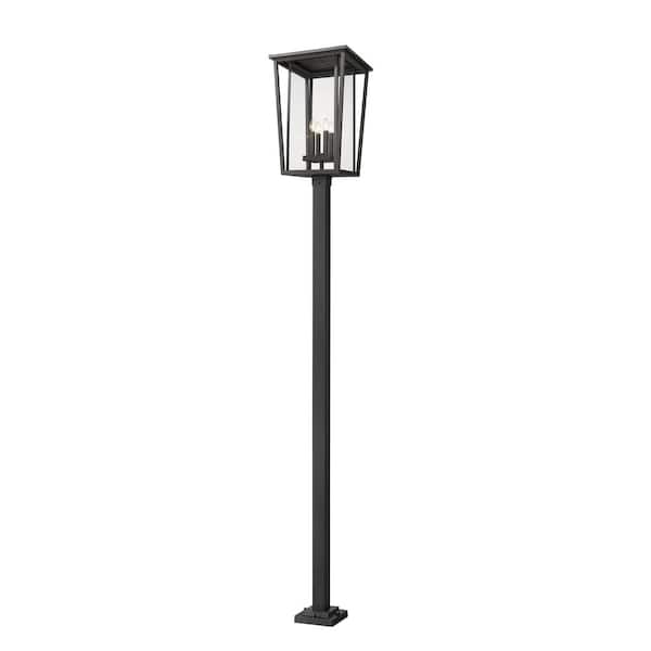 Unbranded Seoul 4-Light Black 124.5 in. Aluminum Hardwired Outdoor Weather Resistant Post Light Set with No Bulb included