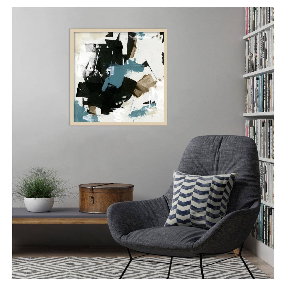 Scraped Teal I 25"x25" Abstract Graphic Art in Natural Wood Frame