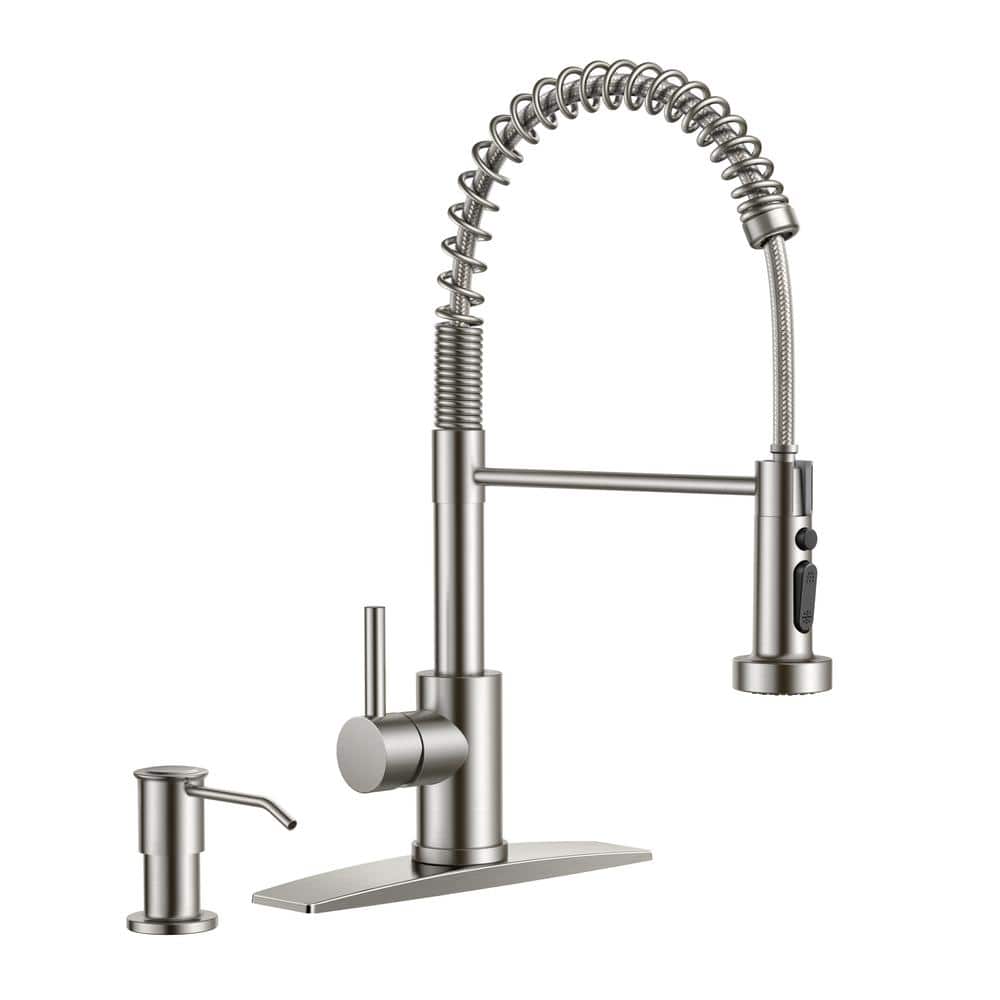 Single-Handle Pull Down Sprayer Kitchen Faucet with Soap Dispenser in Brush