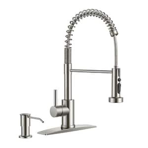 Single-Handle Pull Down Sprayer Kitchen Faucet with Soap Dispenser in Brushed Nickel