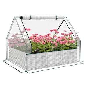 49.25 in. L x 37.5 in. W x 36.25 in. H PE, Steel White and Silver Mini Greenhouse with Planter Box