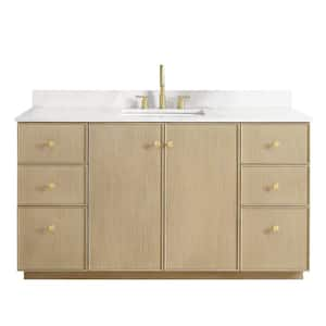 Oza 60 in.W x 22 in.D x 33.9 in.H Single Sink Bath Vanity in Natural Oak with White Quartz Stone Top