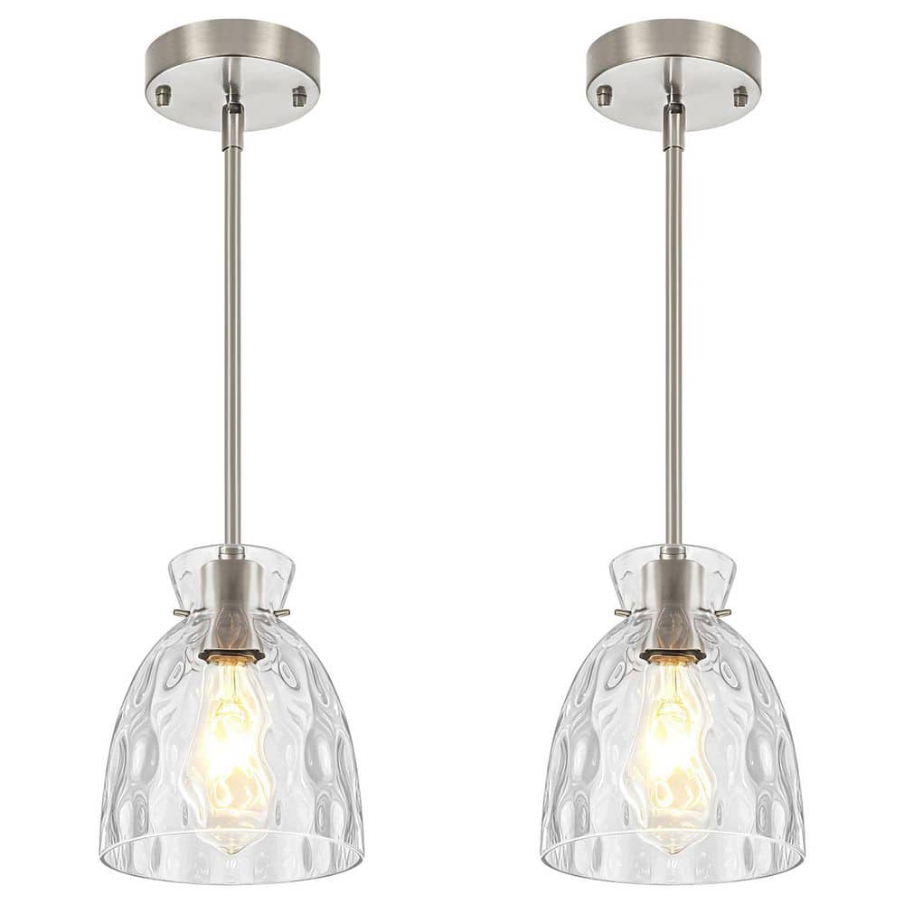 1-Light Nickel Adjustable Pendant Light, Clear Hammered Bell Glass Shade for Kitchen Island, Dining Room(Set of 2) price history on PriceWatchPro