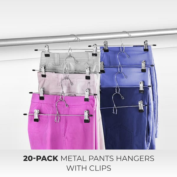 OSTO Stainless Steel Chrome Metal Skirt/Pant Hangers with Hooks (20-Pack)  OM-102-20-H - The Home Depot