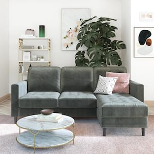 Strummer Light Gray Velvet Reversible 3-Seater L-Shaped Sectional Sofa Couch