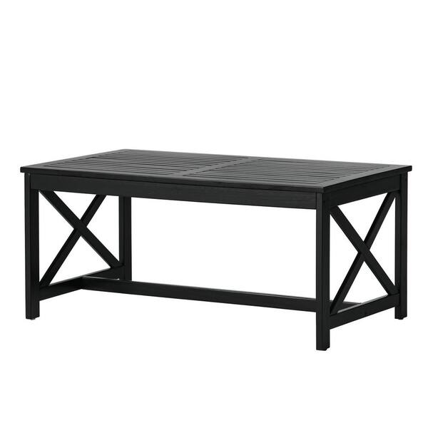 Huluwat Black Rectangle Acacia Wood 40 in.D x 24 in.W x 18.5 in. H Outdoor Coffee Table
