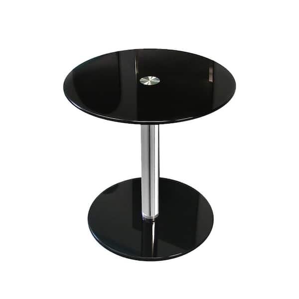 Fab Glass and Mirror 17-1/2 in. Black Round Modern Glass Side Table with 17-3/4 in. H