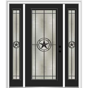 Elegant Star 60 in. x 80 in. Left-Hand Inswing Full Lite Decorative Glass Black Painted Fiberglass Prehung Front Door